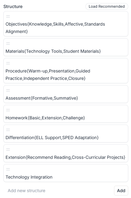 AI Lesson Plan Generator Structure